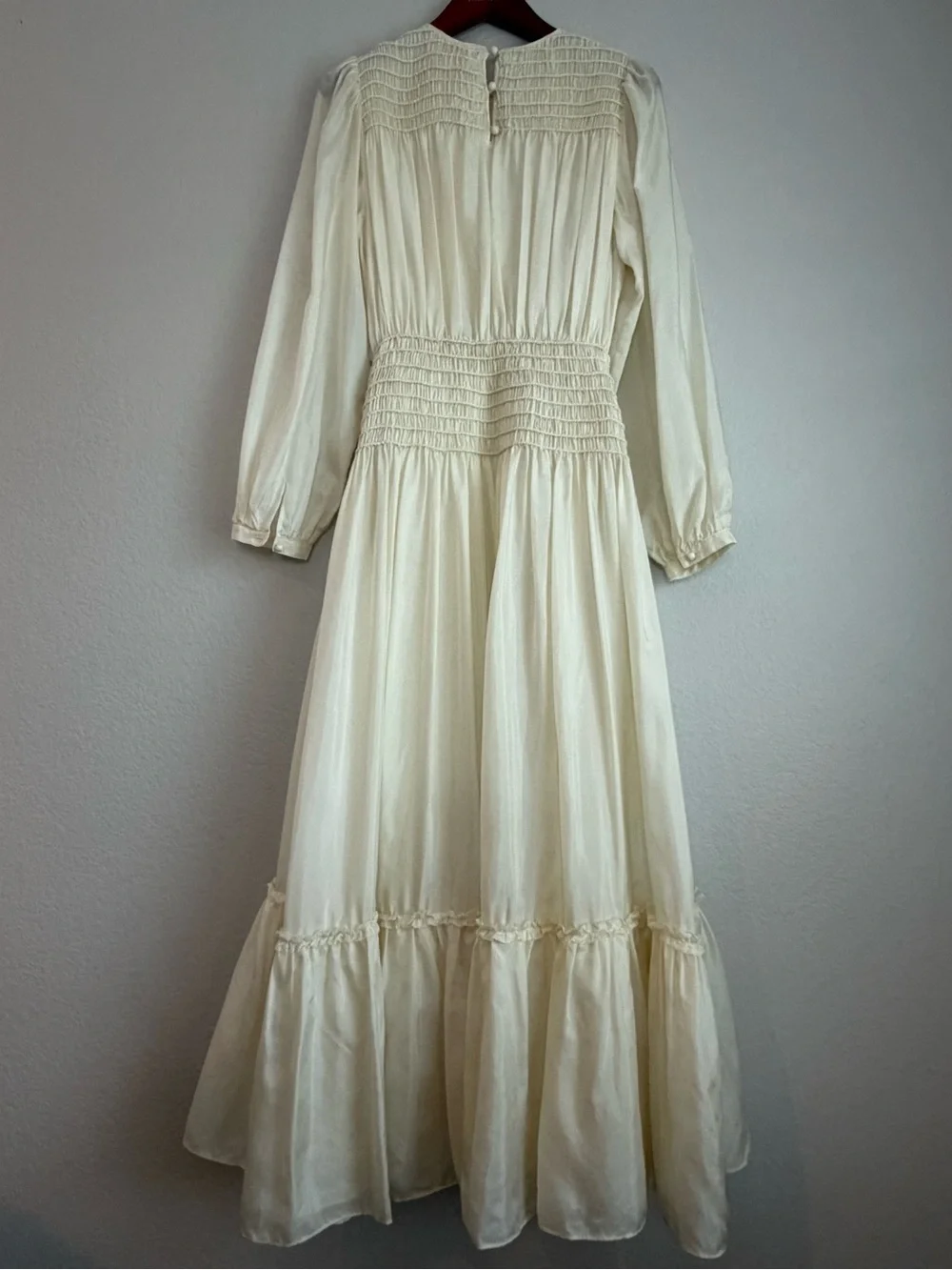 Tory Burch Runway Corded Smocked Silk Midi Dress Ivory Long Sleeve Size 6